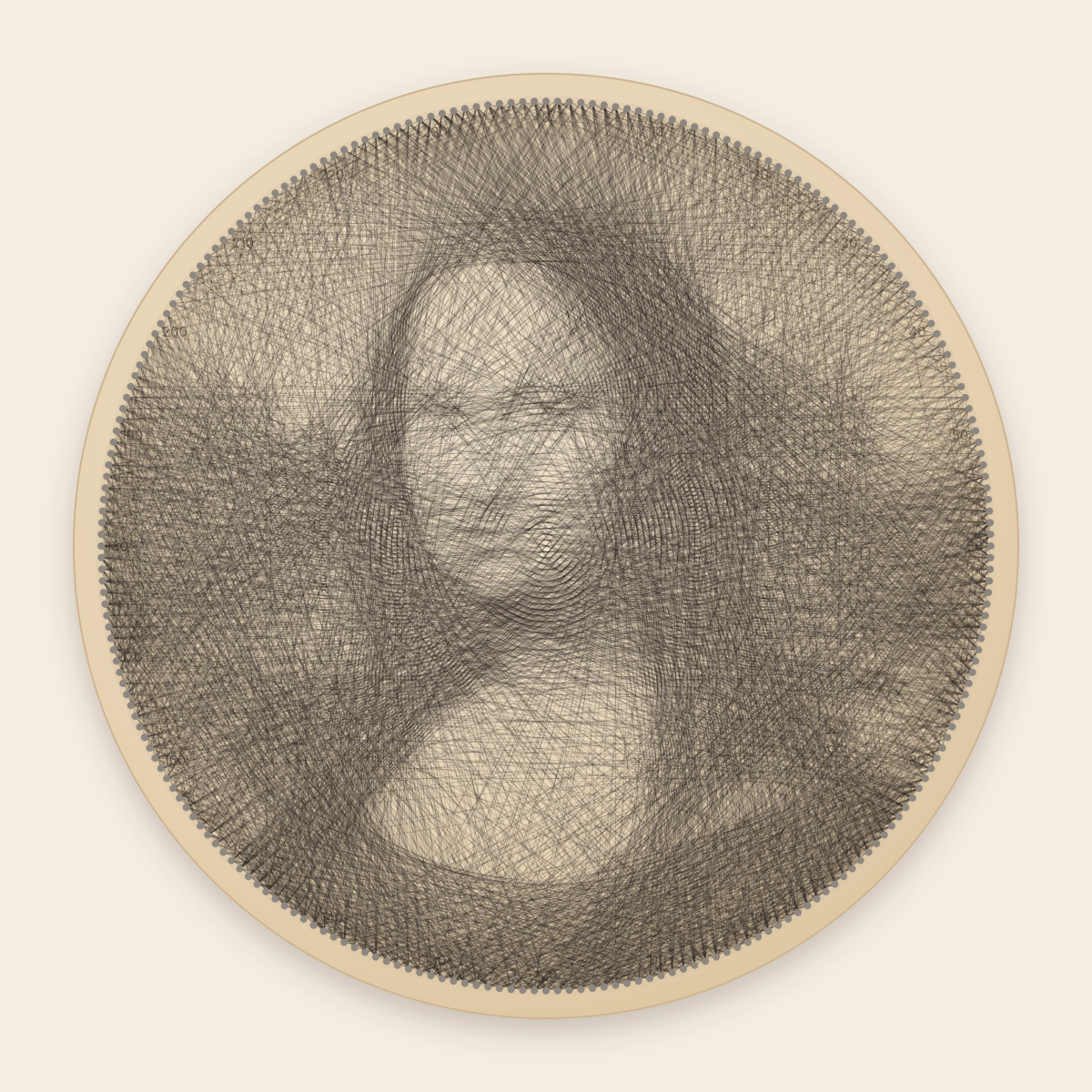 Finished string art portrait